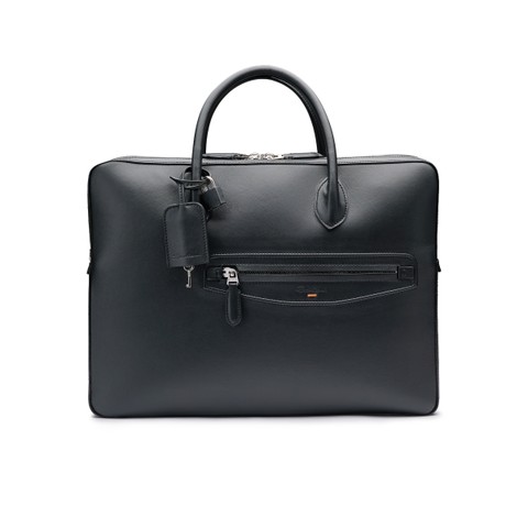 Sac d&rsquo;ordinateur en cuir noir - Santoni - 1