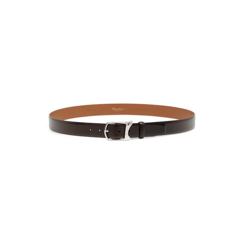 Men's dark brown leather adjustable belt - Santoni - 3
