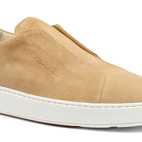 Men's beige suede slip-on sneaker - Santoni - 6