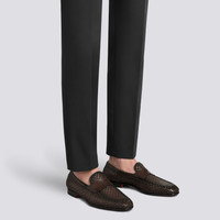 Mocassino penny con tomaia intrecciata da uomo in pelle marrone - Santoni - 2