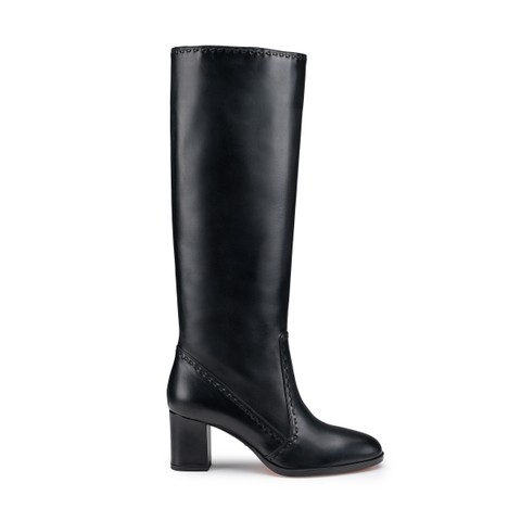 Women's black leather mid-heel boot - Santoni - 1
