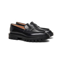 Women&rsquo;s polished black leather penny loafer - Santoni - 2