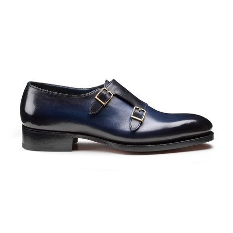 Chaussure à double boucle Uniqua Collection Meraviglia en cuir bleu pour homme - Santoni - 1