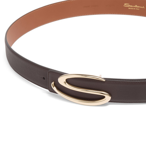 Dark brown tumbled leather belt strap - Santoni - 3