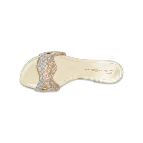 Women's gold laminated leather and crystals sandal - Santoni - 5