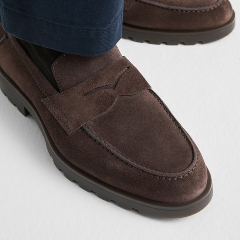 Men's dark brown suede penny loafer - Santoni - 7