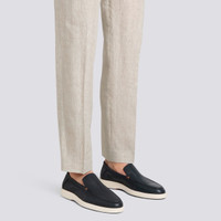 Men's blue tumbled leather loafer - Santoni - 2