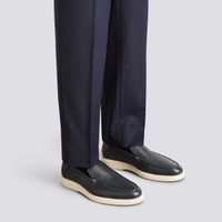 Men's blue tumbled leather loafer - Santoni - 2