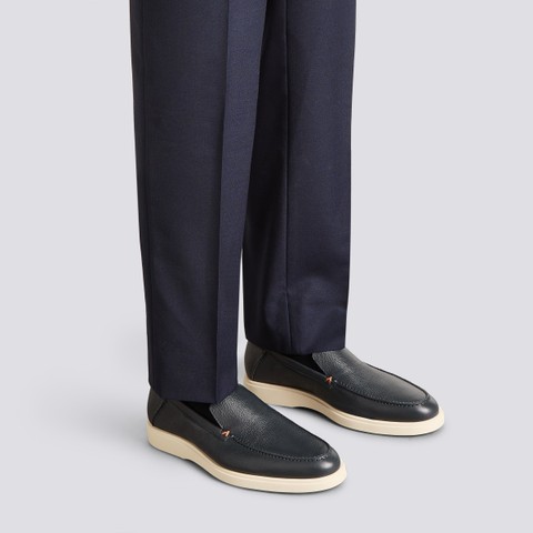 Men's blue tumbled leather loafer - Santoni - 2