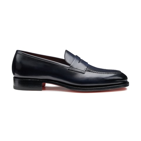 Men's blue leather penny loafer - Santoni - 1