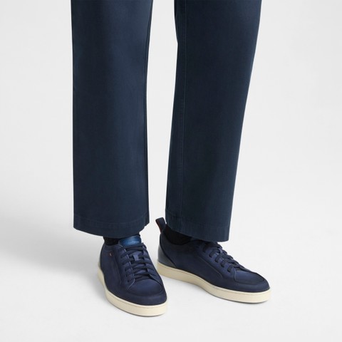 Men's blue nubuck Santoni Off-duty sneaker - Santoni - 2