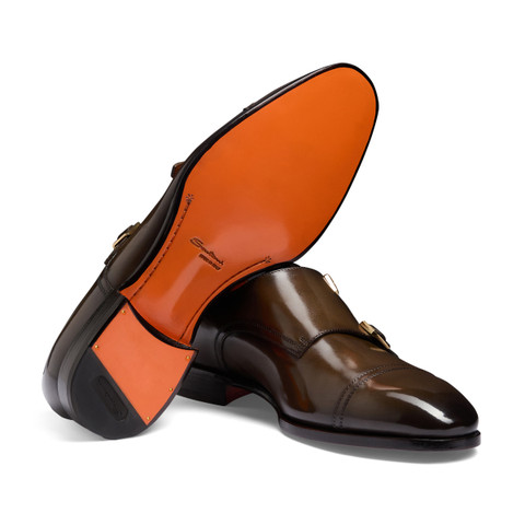 Men's dark brown leather double monk straps shoe - Santoni - 4
