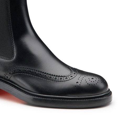 Women's black leather brogue Chelsea boot - Santoni - 6