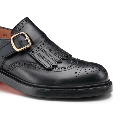 Women's black leather single monk strap shoe with frange - Santoni - 6