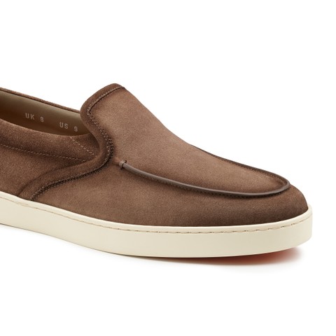 Men's dark brown suede Weekend loafer - Santoni - 5