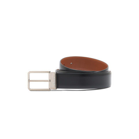Men’s polished black leather adjustable belt - Santoni - 1