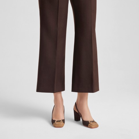 Women's dark brown and beige suede high-heel slingback - Santoni - 7
