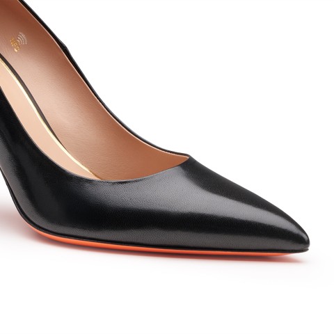 Women's black leather high-heel pump - Santoni - 5