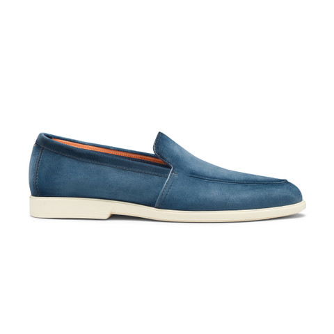 Men's denim blue suede loafer - Santoni - 1