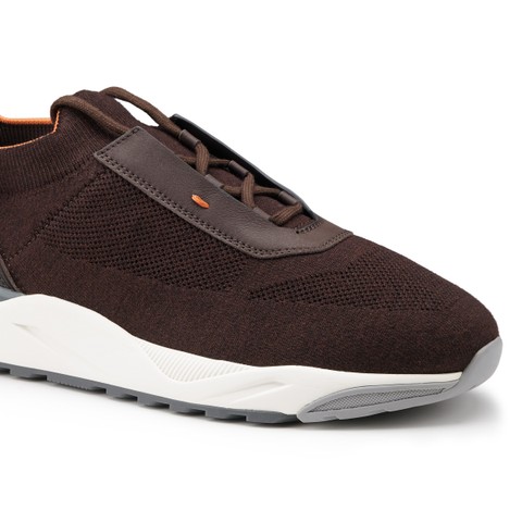 Men's dark brown fabric and leather sneaker - Santoni - 5