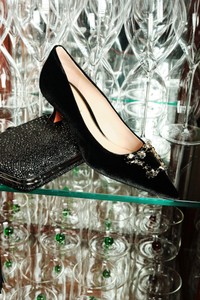 Women's black velvet mid-heel Santoni Sibille pump - Santoni - editorial