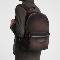 Dark brown suede and leather backpack - Santoni - 2