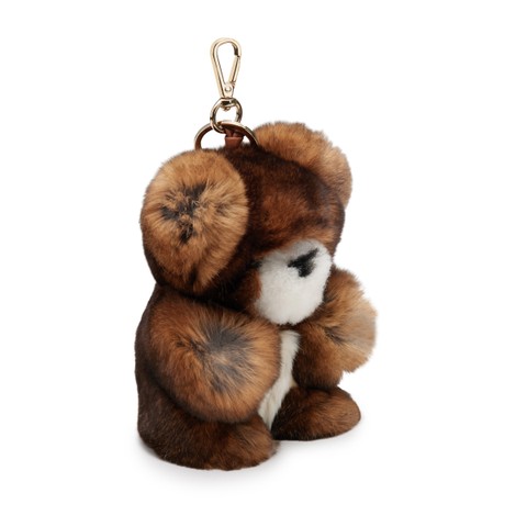 Dove grey fur and brown leather Teddy bear charm - Santoni - 3