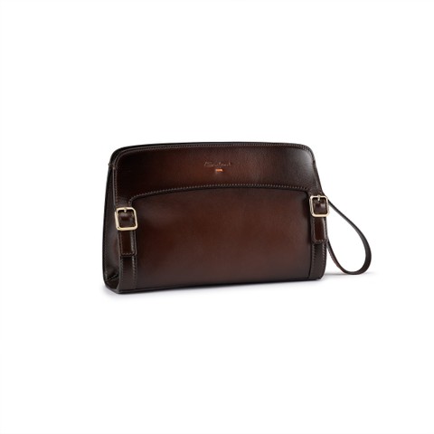 Pochette bandouli&egrave;re en cuir marron fonc&eacute; - Santoni - 2