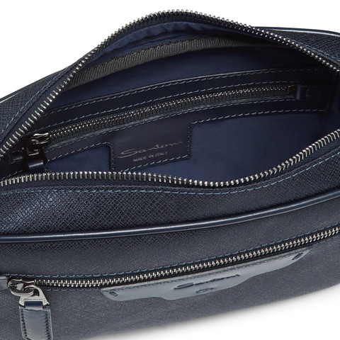 Blue leather and nylon beauty case - Santoni - 5