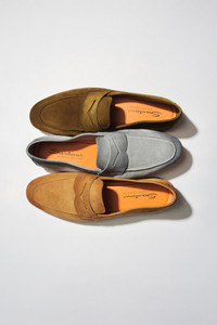 Men's light blue suede Carlo penny loafer - Santoni - editorial