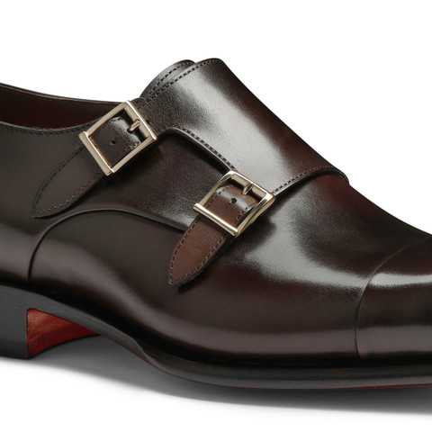 Men's polished brown leather double monk straps shoe - Santoni - 6