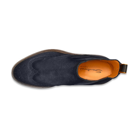 Men&rsquo;s blue suede Chelsea brogue boot - Santoni - 5