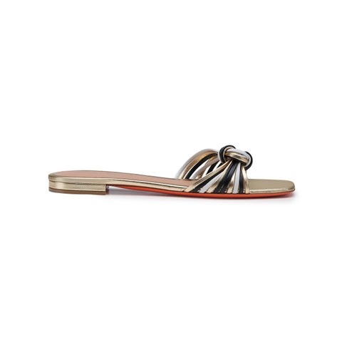 Women's gold, black and white leather slide sandal - Santoni - 1