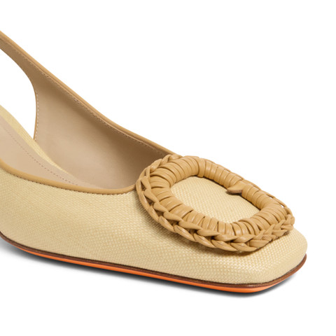 Women's beige raffia mid-heel slingback - Santoni - 6