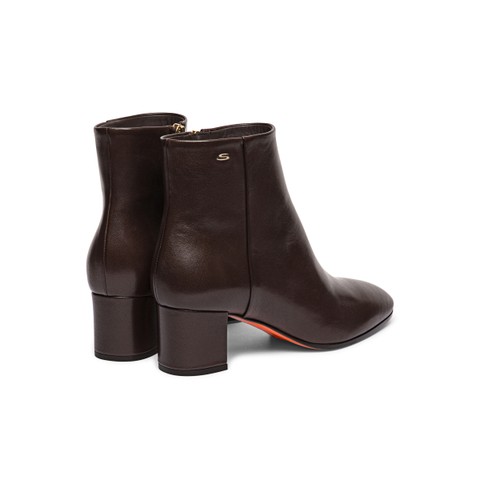 Women's dark brown leather mid-heel ankle boot - Santoni - 5