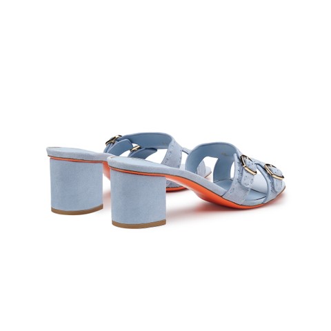 Women's light blue leather low-heel Didi sandal - Santoni - 2