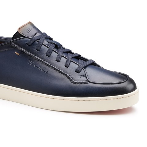 Men's blue leather Santoni Off-duty sneaker - Santoni - 5