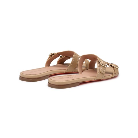 Women's beige leather Didi slide sandal - Santoni - 3
