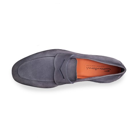 Men's light blue suede Carlo Driver penny loafer - Santoni - 4
