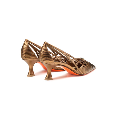 Women's bronze leather mid-heel Meraviglia Collection pump - Santoni - 4