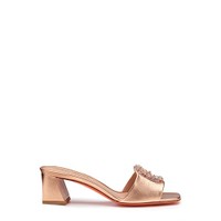 Women's pink laminated leather mid-heel sandal - Santoni - 1