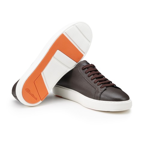 Men's dark brown tumbled leather sneaker - Santoni - 3