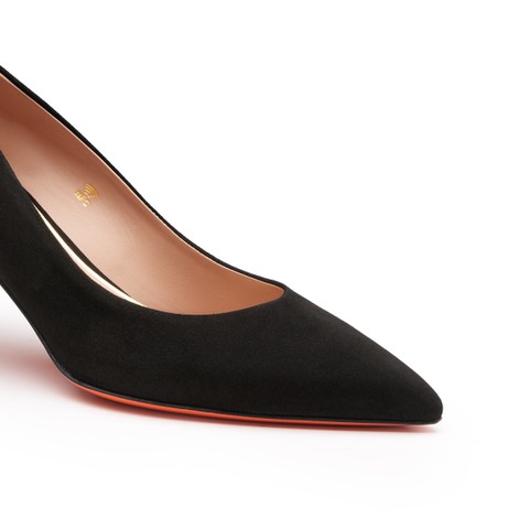 Women's black suede mid-heel pump - Santoni - 5