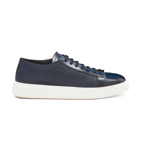 Men's blue leather and nylon sneaker - Santoni - 1