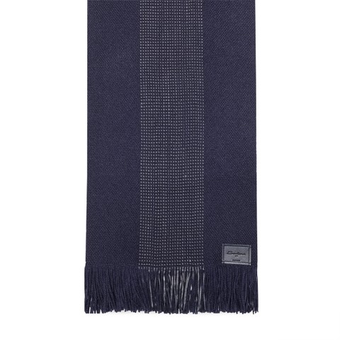 Blue cashmere scarf with leather details - Santoni - 3