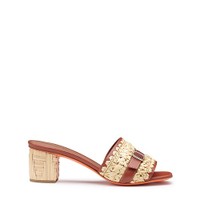 Women's brown leather and raffia mid-heel sandal - Santoni - 1