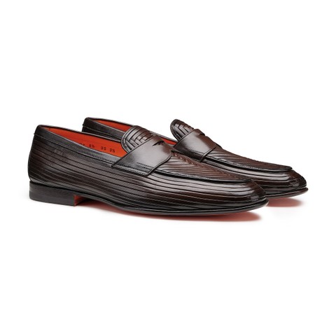 Men's dark brown leather penny loafer - Santoni - 3