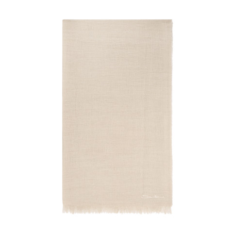 Beige linen, cashmere and silk scarf - Santoni - 1