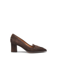 Women's dark brown suede mid-heel pump - Santoni - 1