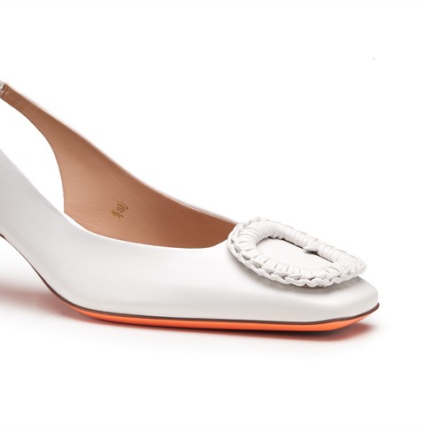 Escarpin &agrave; bride arri&egrave;re et talon mi-haut en cuir blanc pour femme - Santoni - 9